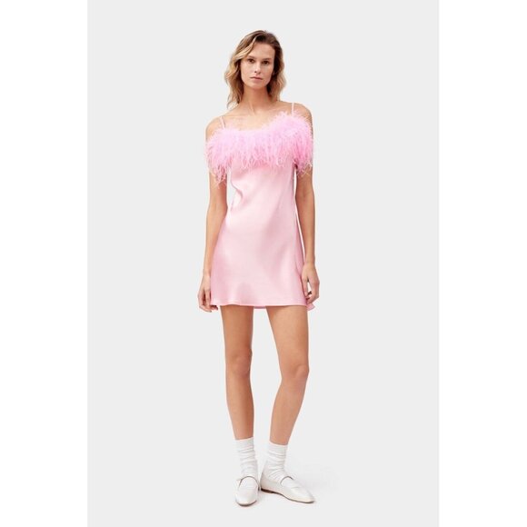 Sleeper Pink Feather-Trim Mini Dress - Picture 3 of 10